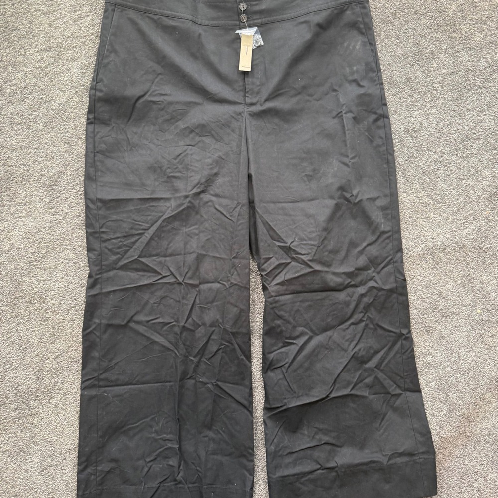 J.Crew Womens Black Wide Leg High Rise Cotton Twill Trousers Size 22 AB666